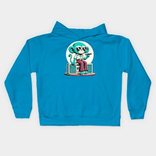 70s monkey smoking while sitting on vintage radio Kids Hoodie